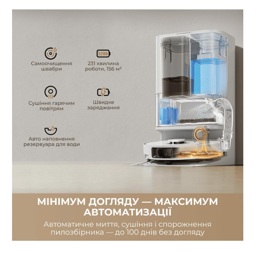 Робот-пилосос із вологим прибиранням Dreame Bot L10s Ultra Gen 3 White (RLL53SE-wh)